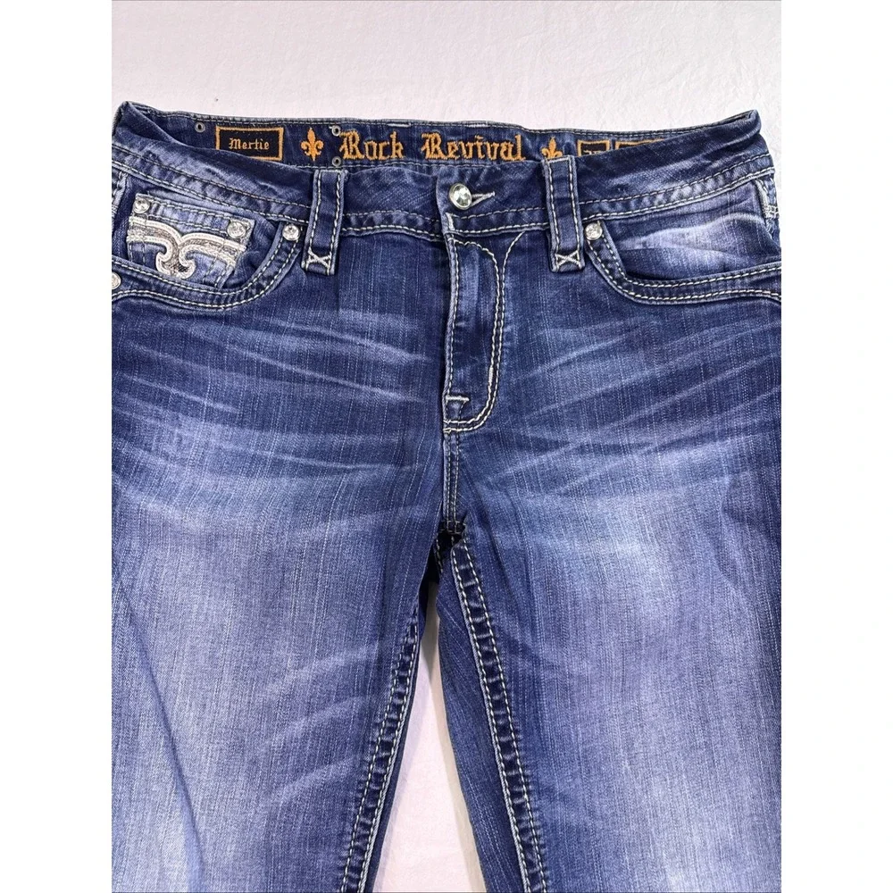 Rock Revival Jeans Women 29  Denim  MERTIE Easy Straight rhinestones embelished